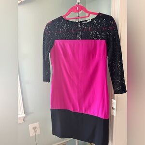 Eliza J Fuchsia and Black Lace Long Sleeve Dress